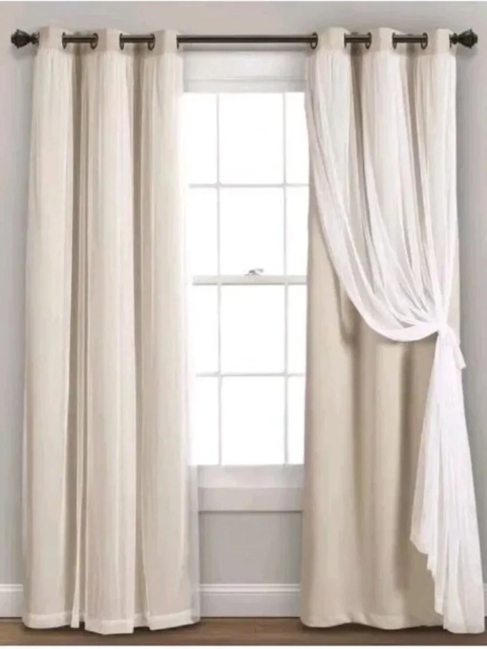 Aurora Home Star Punch Tulle Overlay Blackout Curtain Panel Pair-Tie Back Holder